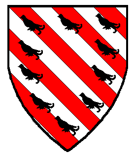 Bendy gules and argent, an orle of martlets sable Device registered: November 2013