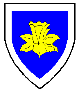 Azure, a daffodil, bell to chief, Or and a bordure argent