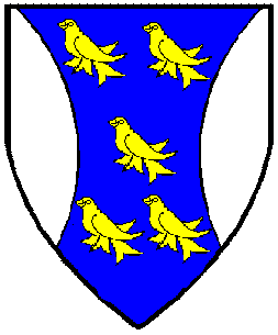Azure, five martlets in saltire Or between flaunches argent Device registered: March 2004