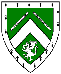Vert, a chevron between two flutes chevronwise and a dragon segreant argent, all within a bordure ermine: March 1992