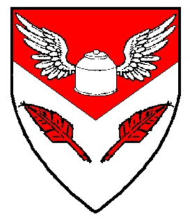 Per chevron inverted gules and argent, a winged clay pot and two quill pens in chevron inverted counterchanged Device registered: September 2007