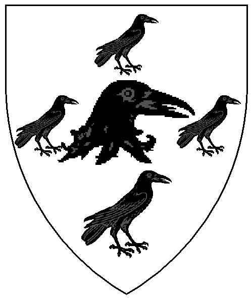 Argent, a raven's head erased contourny between in cross four ravens contourny sable
Registered : Nov-1990 (via Caid)
